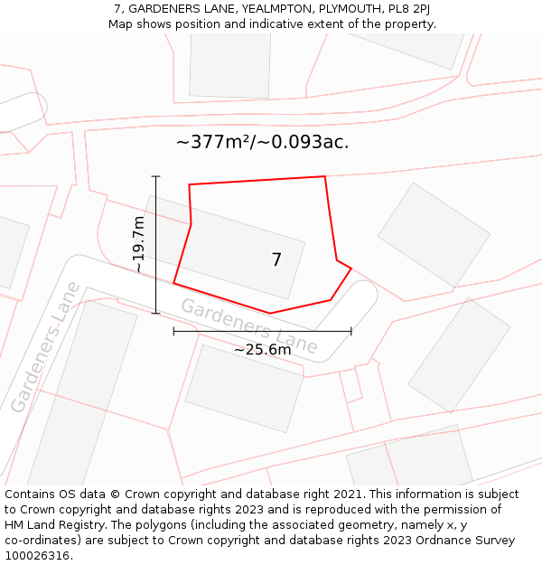 7, GARDENERS LANE, YEALMPTON, PLYMOUTH, PL8 2PJ: Plot and title map