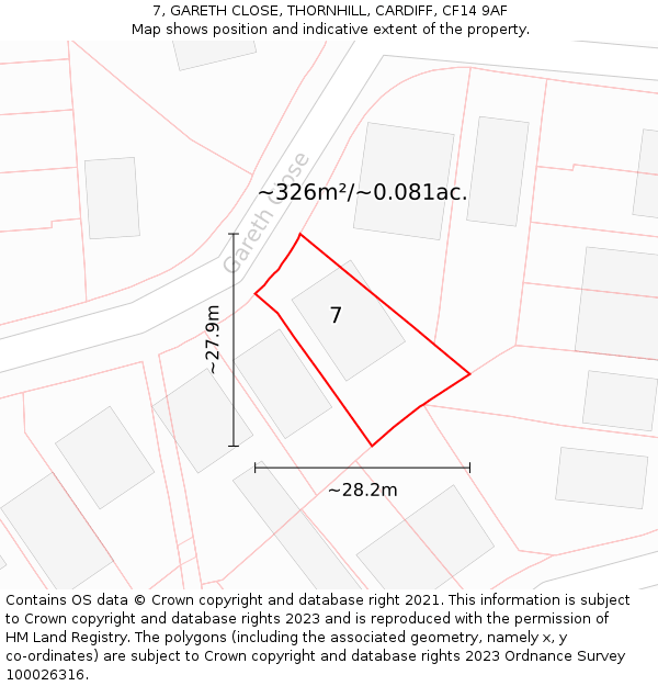 7, GARETH CLOSE, THORNHILL, CARDIFF, CF14 9AF: Plot and title map