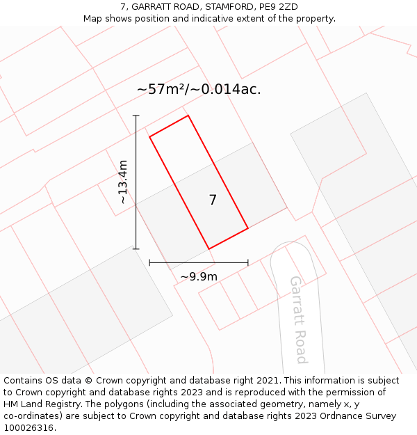 7, GARRATT ROAD, STAMFORD, PE9 2ZD: Plot and title map