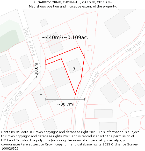 7, GARRICK DRIVE, THORNHILL, CARDIFF, CF14 9BH: Plot and title map