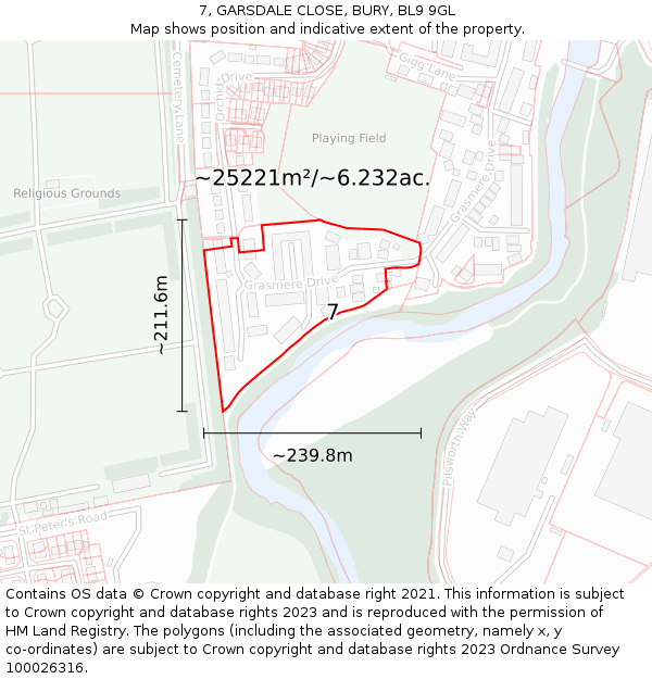 7, GARSDALE CLOSE, BURY, BL9 9GL: Plot and title map