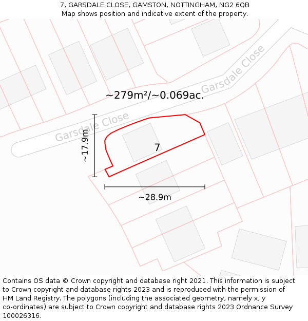 7, GARSDALE CLOSE, GAMSTON, NOTTINGHAM, NG2 6QB: Plot and title map