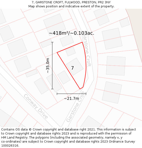 7, GARSTONE CROFT, FULWOOD, PRESTON, PR2 3NY: Plot and title map