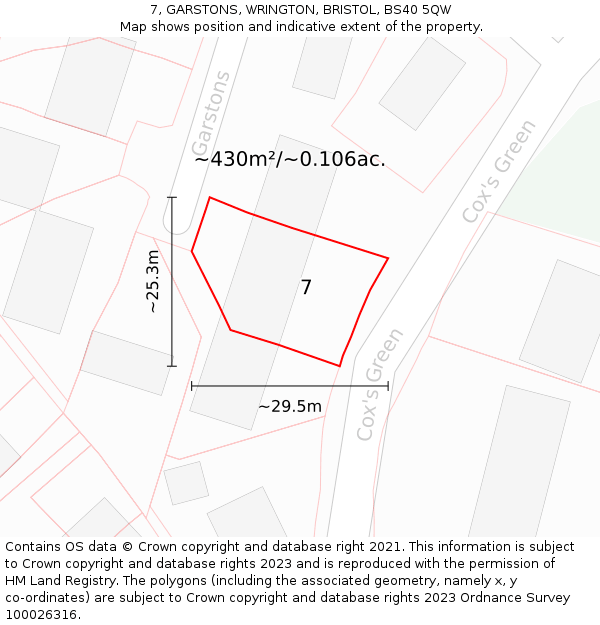 7, GARSTONS, WRINGTON, BRISTOL, BS40 5QW: Plot and title map