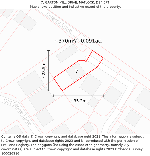 7, GARTON MILL DRIVE, MATLOCK, DE4 5PT: Plot and title map