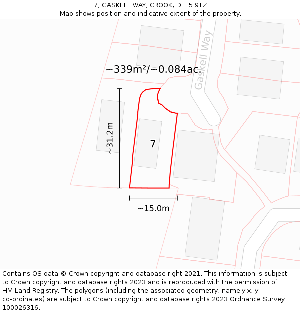 7, GASKELL WAY, CROOK, DL15 9TZ: Plot and title map