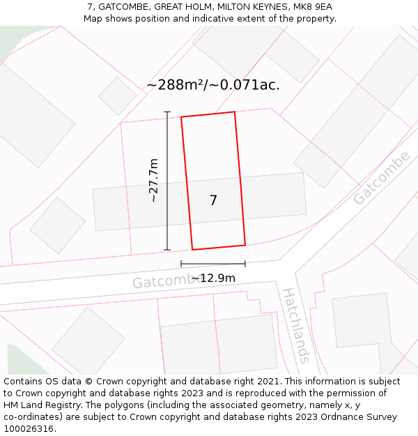 7, GATCOMBE, GREAT HOLM, MILTON KEYNES, MK8 9EA: Plot and title map