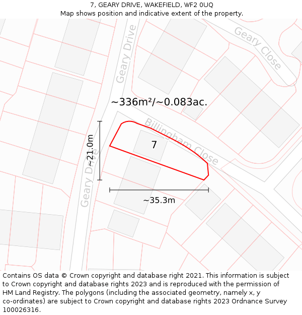 7, GEARY DRIVE, WAKEFIELD, WF2 0UQ: Plot and title map