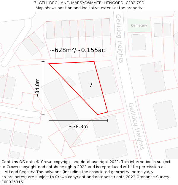 7, GELLIDEG LANE, MAESYCWMMER, HENGOED, CF82 7SD: Plot and title map