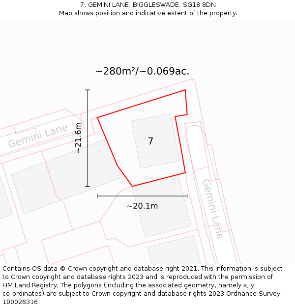 7, GEMINI LANE, BIGGLESWADE, SG18 8DN: Plot and title map