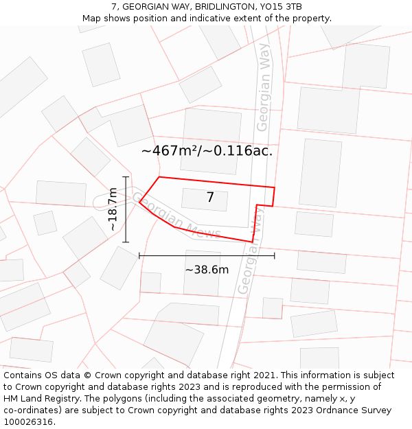 7, GEORGIAN WAY, BRIDLINGTON, YO15 3TB: Plot and title map