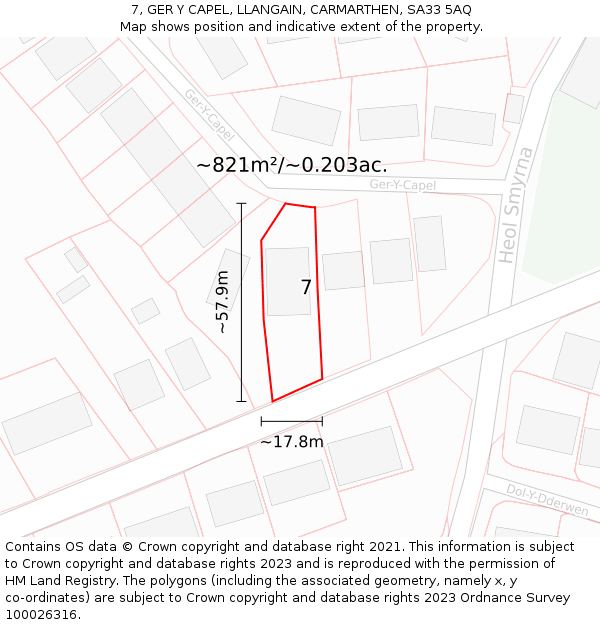 7, GER Y CAPEL, LLANGAIN, CARMARTHEN, SA33 5AQ: Plot and title map