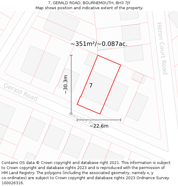 7, GERALD ROAD, BOURNEMOUTH, BH3 7JY: Plot and title map