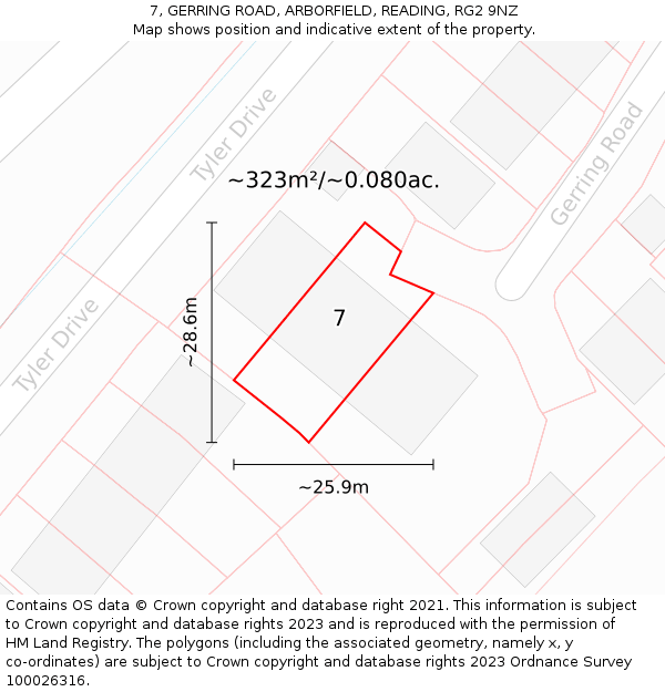 7, GERRING ROAD, ARBORFIELD, READING, RG2 9NZ: Plot and title map