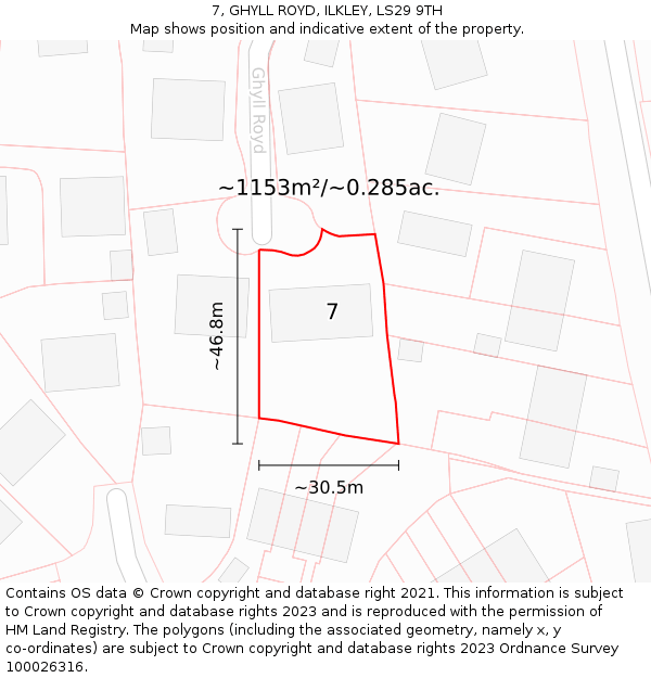 7, GHYLL ROYD, ILKLEY, LS29 9TH: Plot and title map