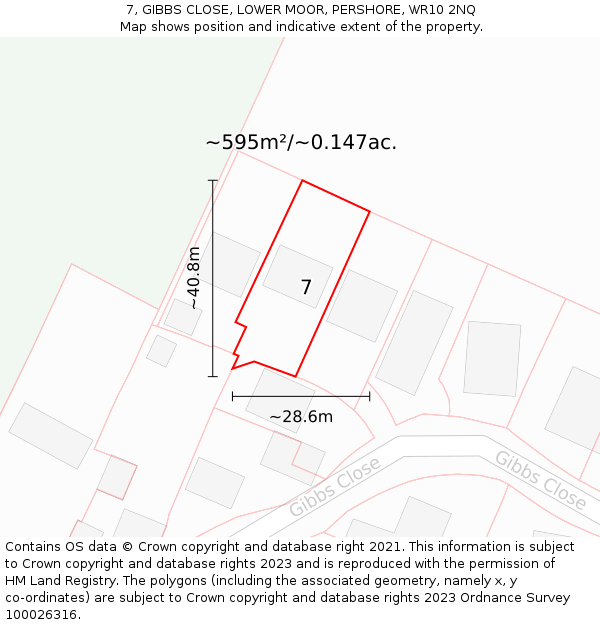 7, GIBBS CLOSE, LOWER MOOR, PERSHORE, WR10 2NQ: Plot and title map