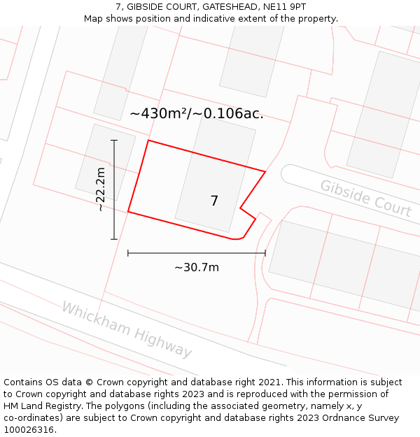 7, GIBSIDE COURT, GATESHEAD, NE11 9PT: Plot and title map