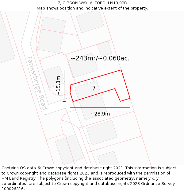 7, GIBSON WAY, ALFORD, LN13 9PD: Plot and title map