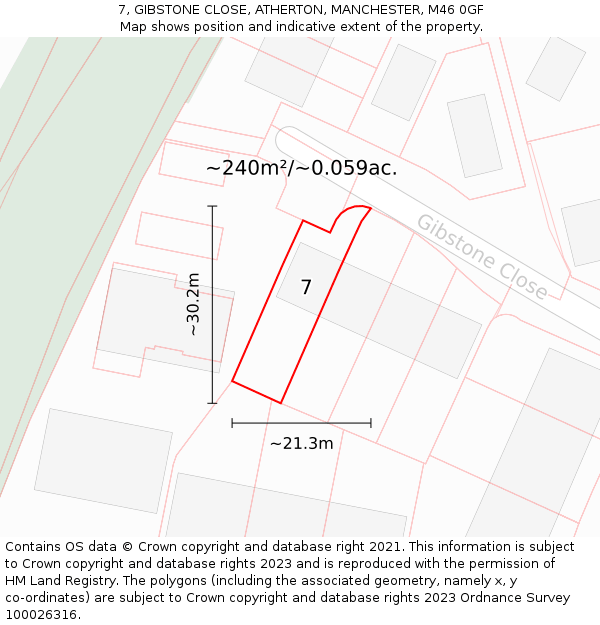 7, GIBSTONE CLOSE, ATHERTON, MANCHESTER, M46 0GF: Plot and title map