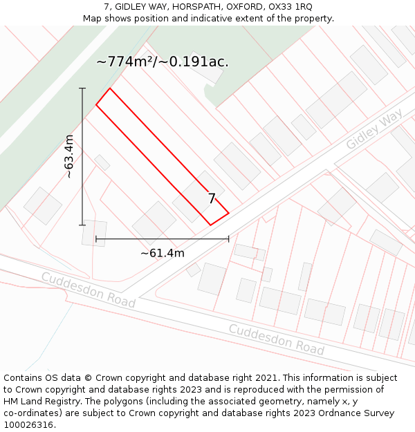 7, GIDLEY WAY, HORSPATH, OXFORD, OX33 1RQ: Plot and title map