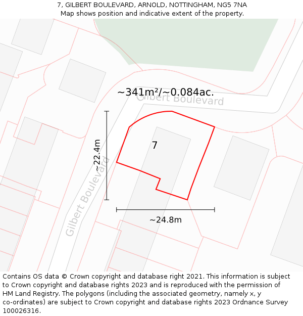 7, GILBERT BOULEVARD, ARNOLD, NOTTINGHAM, NG5 7NA: Plot and title map