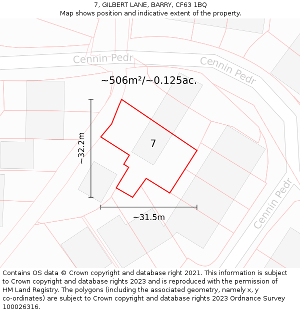 7, GILBERT LANE, BARRY, CF63 1BQ: Plot and title map