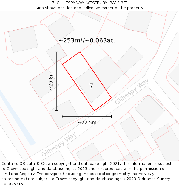 7, GILHESPY WAY, WESTBURY, BA13 3FT: Plot and title map