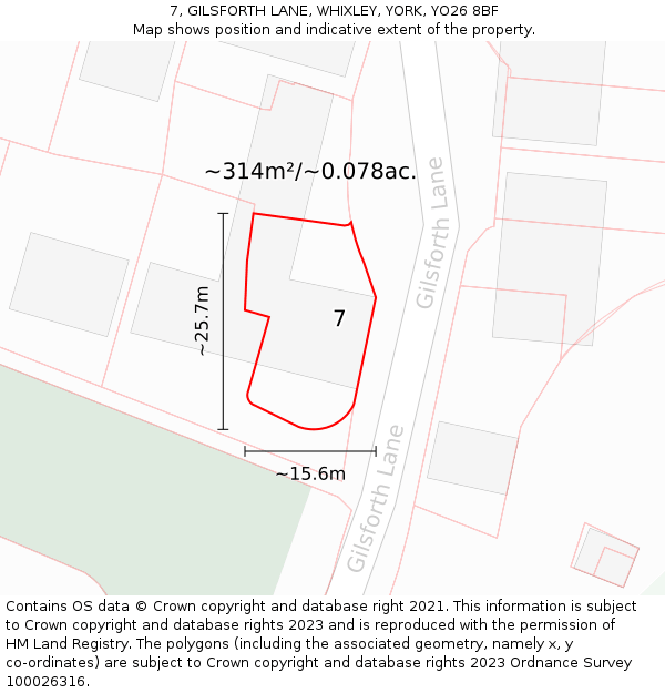 7, GILSFORTH LANE, WHIXLEY, YORK, YO26 8BF: Plot and title map