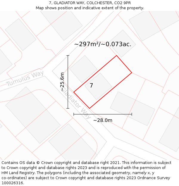 7, GLADIATOR WAY, COLCHESTER, CO2 9PR: Plot and title map