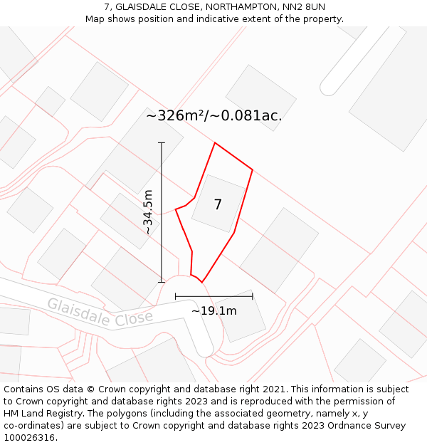 7, GLAISDALE CLOSE, NORTHAMPTON, NN2 8UN: Plot and title map