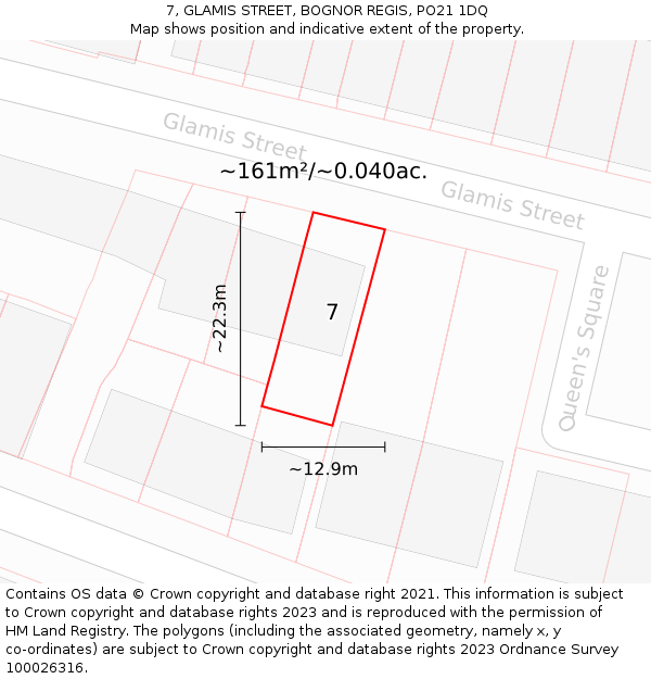 7, GLAMIS STREET, BOGNOR REGIS, PO21 1DQ: Plot and title map