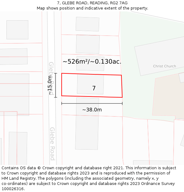 7, GLEBE ROAD, READING, RG2 7AG: Plot and title map