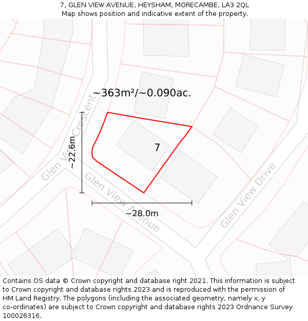 7, GLEN VIEW AVENUE, HEYSHAM, MORECAMBE, LA3 2QL: Plot and title map