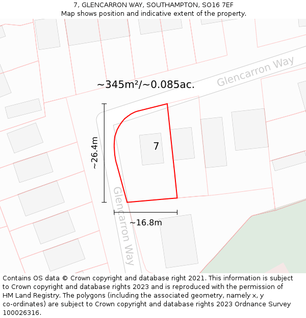 7, GLENCARRON WAY, SOUTHAMPTON, SO16 7EF: Plot and title map