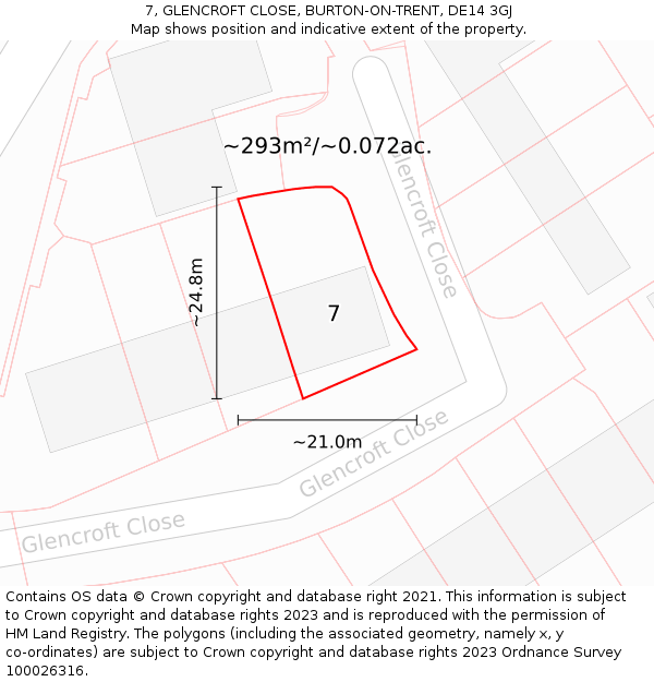 7, GLENCROFT CLOSE, BURTON-ON-TRENT, DE14 3GJ: Plot and title map