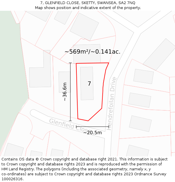 7, GLENFIELD CLOSE, SKETTY, SWANSEA, SA2 7NQ: Plot and title map