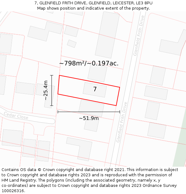 7, GLENFIELD FRITH DRIVE, GLENFIELD, LEICESTER, LE3 8PU: Plot and title map