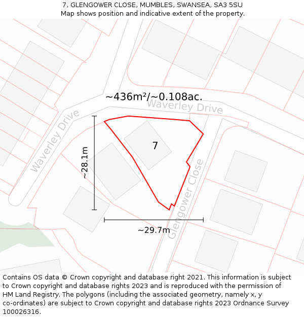 7, GLENGOWER CLOSE, MUMBLES, SWANSEA, SA3 5SU: Plot and title map