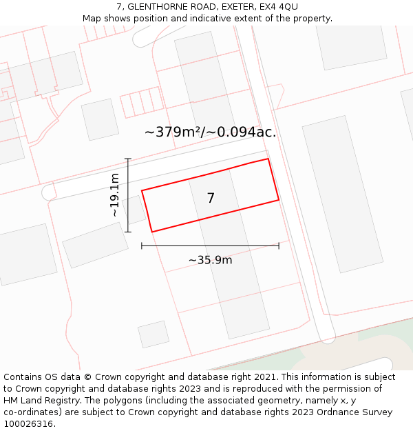 7, GLENTHORNE ROAD, EXETER, EX4 4QU: Plot and title map