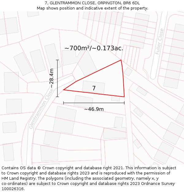 7, GLENTRAMMON CLOSE, ORPINGTON, BR6 6DL: Plot and title map