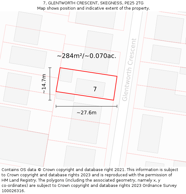 7, GLENTWORTH CRESCENT, SKEGNESS, PE25 2TG: Plot and title map