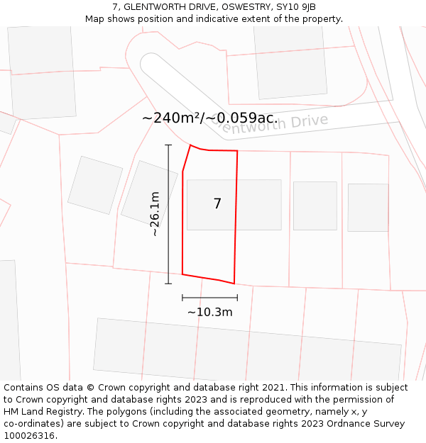 7, GLENTWORTH DRIVE, OSWESTRY, SY10 9JB: Plot and title map