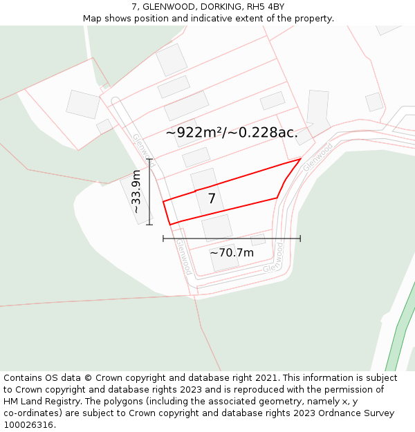 7, GLENWOOD, DORKING, RH5 4BY: Plot and title map