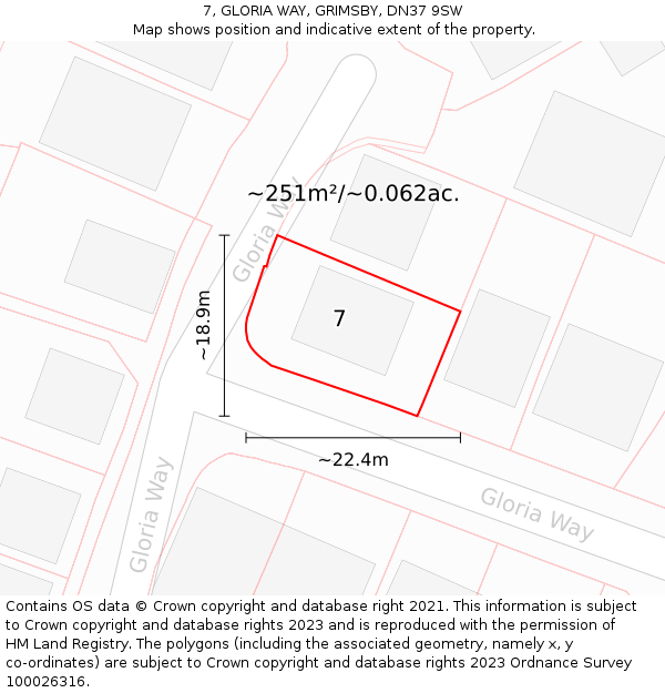 7, GLORIA WAY, GRIMSBY, DN37 9SW: Plot and title map