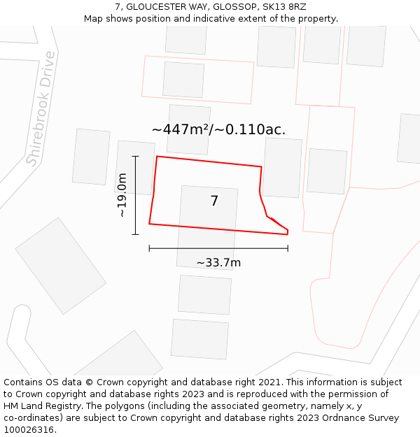 7, GLOUCESTER WAY, GLOSSOP, SK13 8RZ: Plot and title map