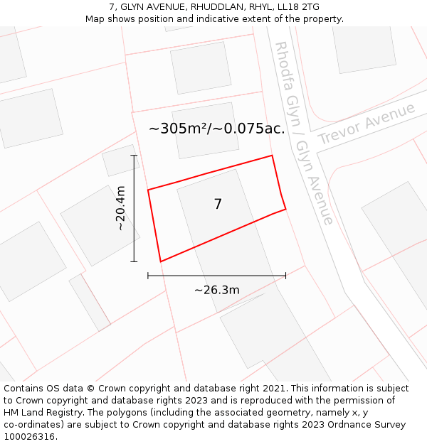 7, GLYN AVENUE, RHUDDLAN, RHYL, LL18 2TG: Plot and title map