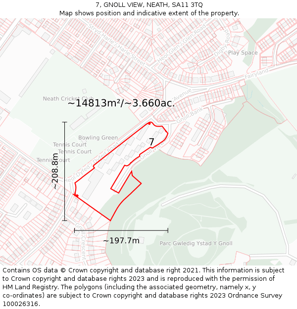 7, GNOLL VIEW, NEATH, SA11 3TQ: Plot and title map