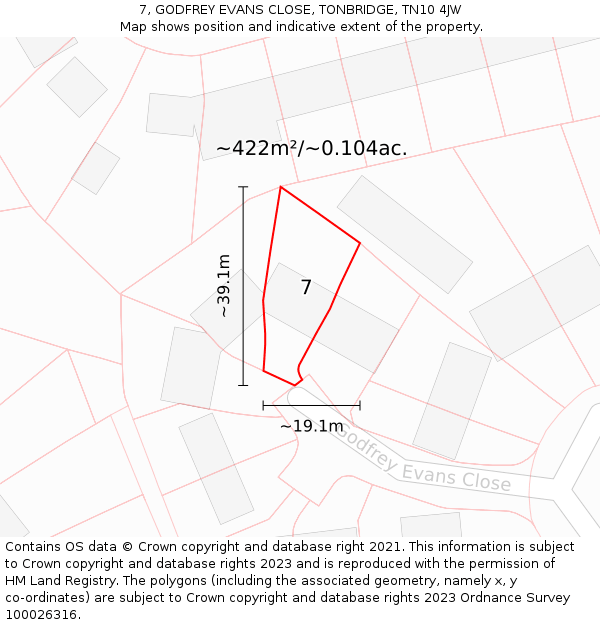 7, GODFREY EVANS CLOSE, TONBRIDGE, TN10 4JW: Plot and title map