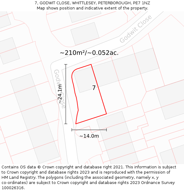 7, GODWIT CLOSE, WHITTLESEY, PETERBOROUGH, PE7 1NZ: Plot and title map