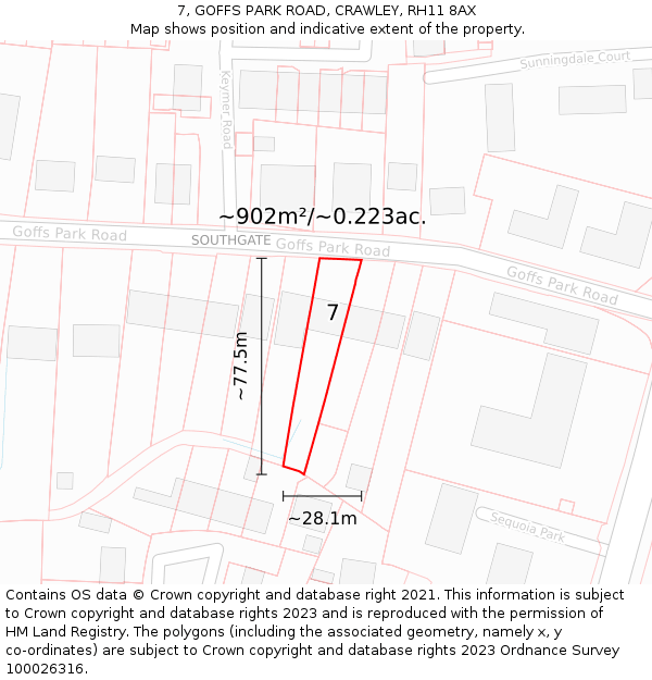 7, GOFFS PARK ROAD, CRAWLEY, RH11 8AX: Plot and title map